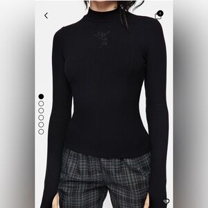 Disturbia Black Ribbed Long Sleeve Top